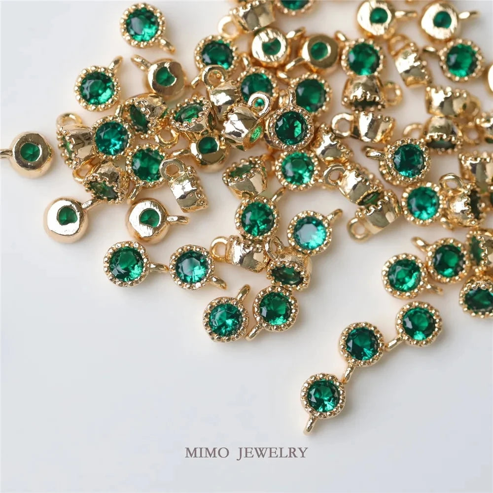 Color copper plated gold custom color mini round single zircon pendant DIY handcrafted accessories