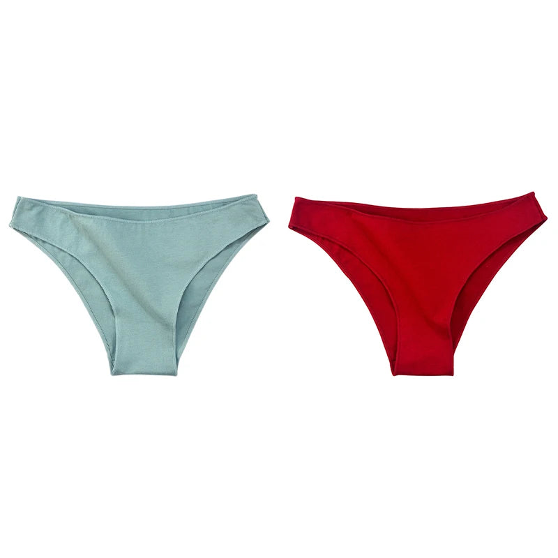 2Pcs Women Cotton Panties Comfortable Underwear Solid Low Waist Briefs Female Underpants Elasticity Breathable Lingerie M-XL