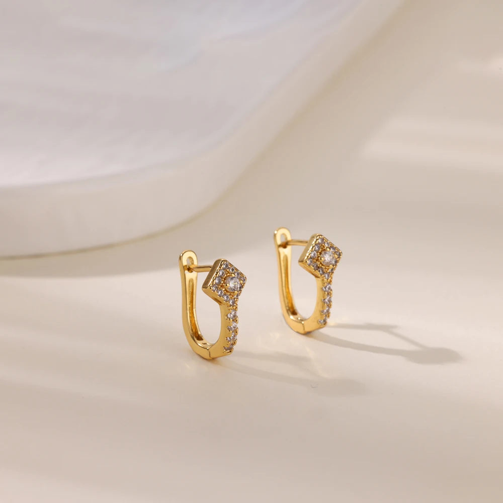 Cubic Zirconia Hoop Earrings For Women Luxury Crystal Zircon Gold Color Stainless Steel Earring Jewelry Wedding Party Gift