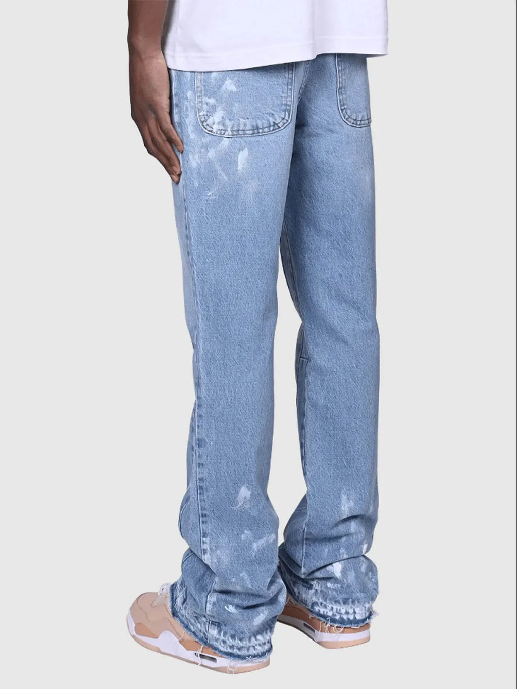 Men's Fashion Jeans Work Pants, European and American Fashion Workwear Elastic Patchwork Denim Layered Flared Pants S-XXL