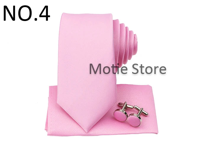 Men's Colorful Polyester Necktie Bowtie Cufflink Brooch Set Sage Green Pink Ties Business Wedding Party Shirt Accessories Gift