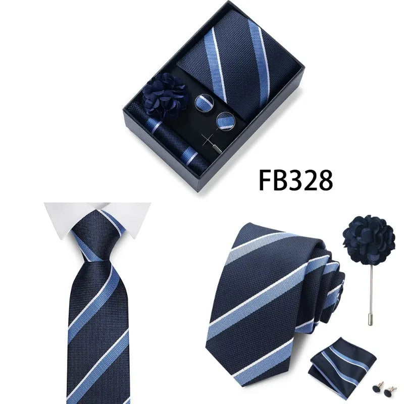 Luxury and Fashionable Men's Tie Gift Box Includes Tie, Handkerchief, Cufflinks, Tie Clip, Brooch