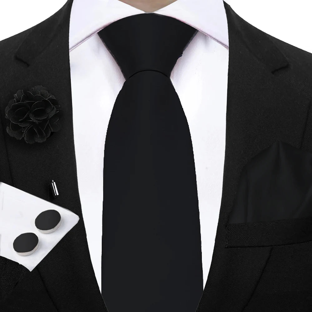 Mens Ties Solid NeckTie Pocket Square Brooch Set Men's Wedding Pink Blue Purple Tie Suit Accessories Fit Group Holiday Party