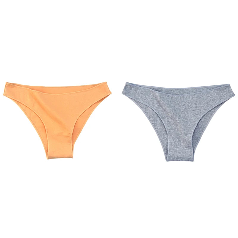 2Pcs Women Cotton Panties Comfortable Underwear Solid Low Waist Briefs Female Underpants Elasticity Breathable Lingerie M-XL