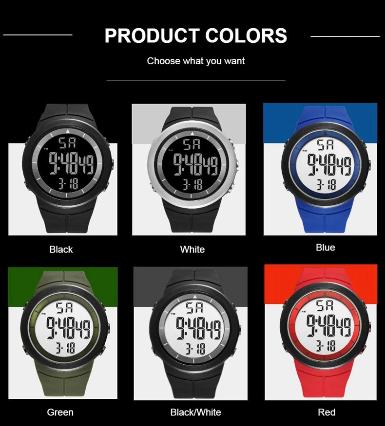 Digital Watches for Men Black Waterproof Tactical Wristwatch Big Dial Waterproof Electronic Led Military Clocks Alarm Stopwatch