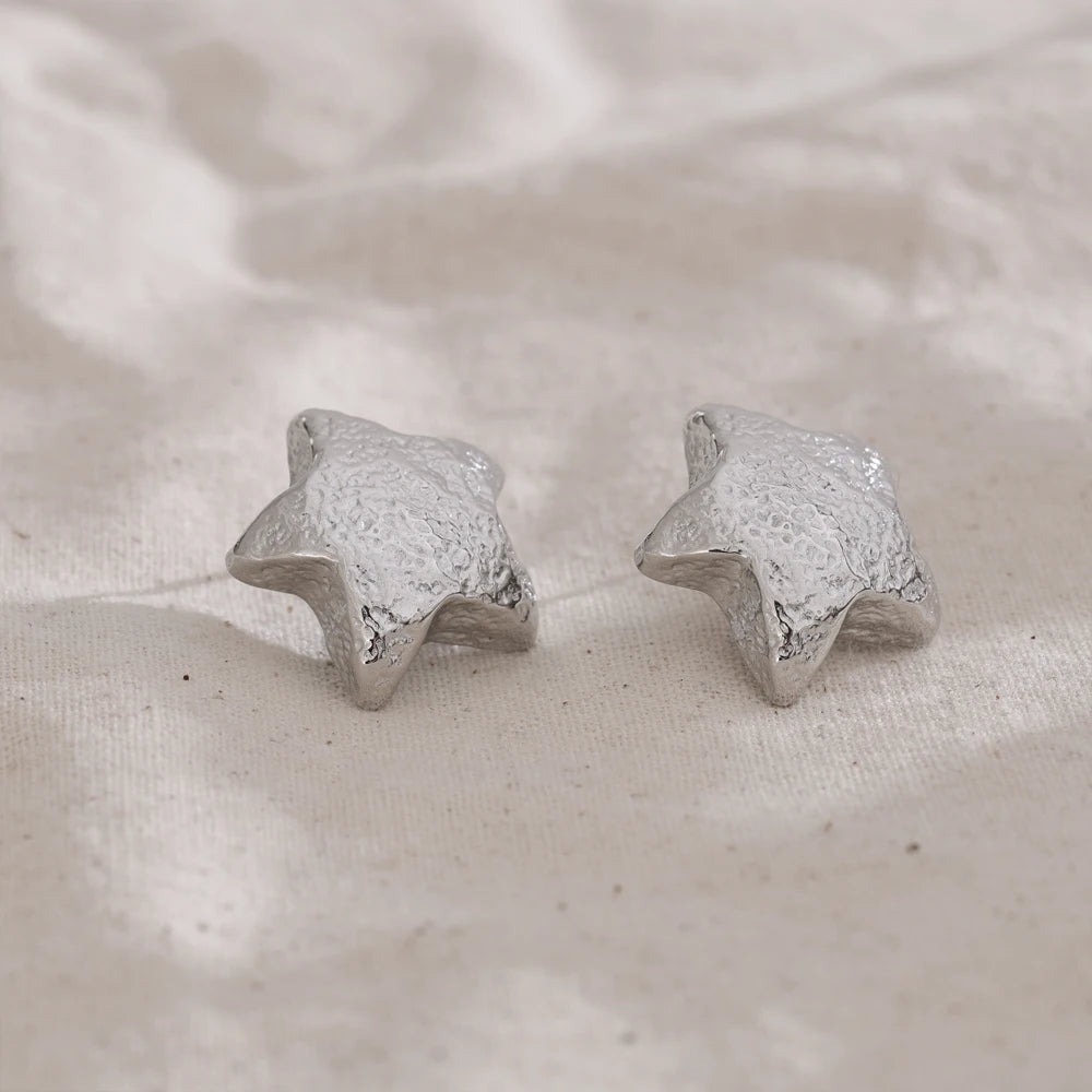 NiNice Arrivals Stainless Steel Metal Hammer Chunky Star Stud Earrings Simple Trendy Daily Women Jewelry Wholesale Gift
