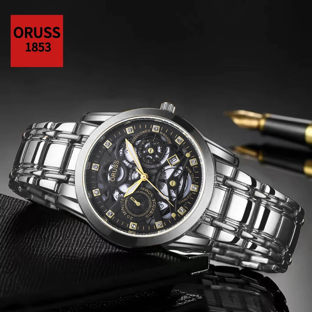 High-end personalized watches; fashionable stainless steel straps; durable and waterproof; hollow gear style; cool and trendy.