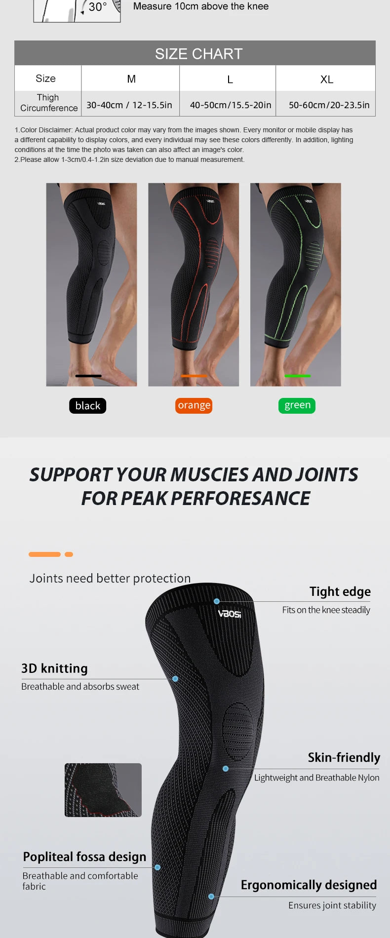 VBOSi 1 Piece Men Women Compression Knee Support Leg Sleeve Breathable Elastic for Sports - Running Basketball