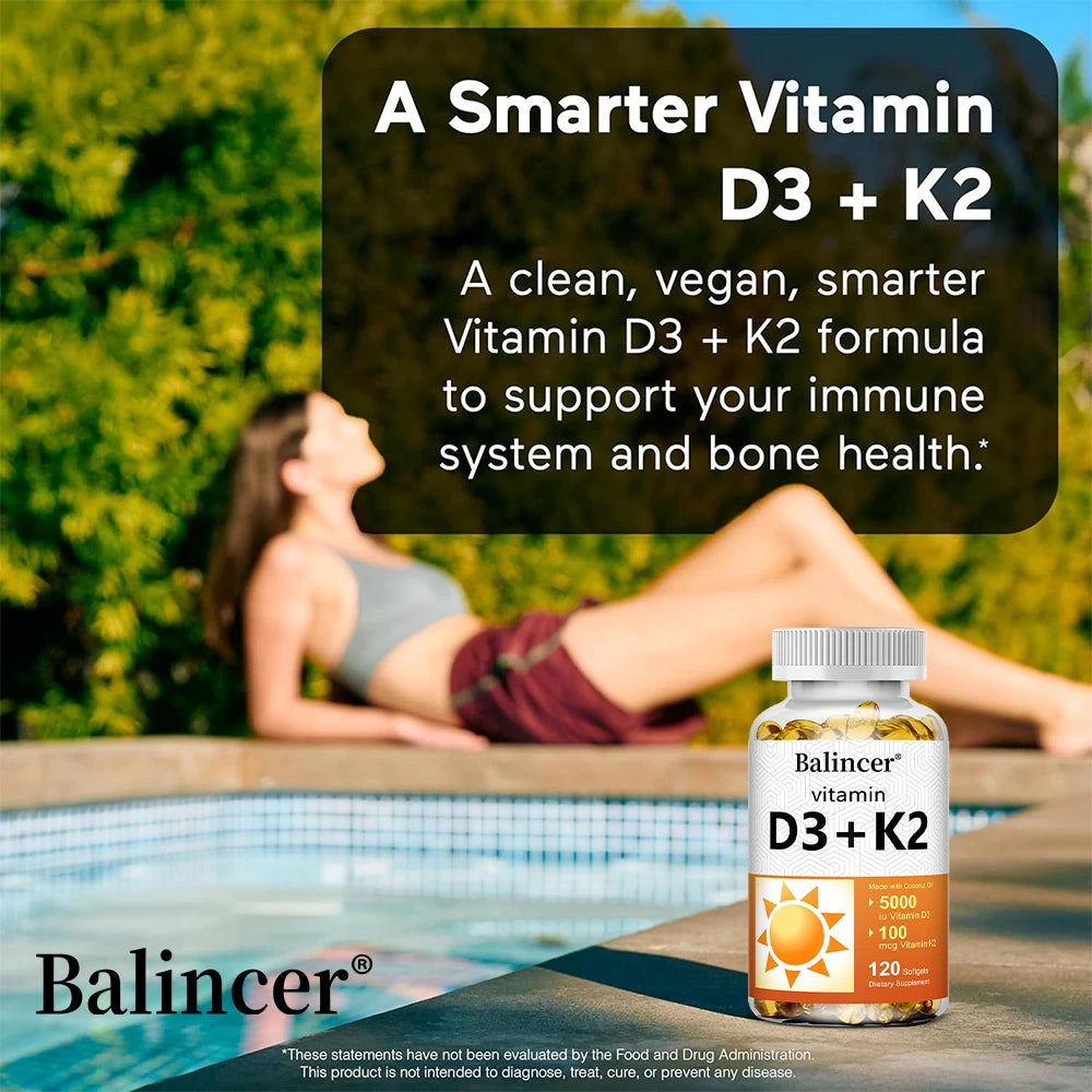 Vitamin D3 5000 IU & K2 MK7 100mcg, Infused with Virgin Coconut Oil,  2 in 1 Formula, Non-GMO | No Gluten