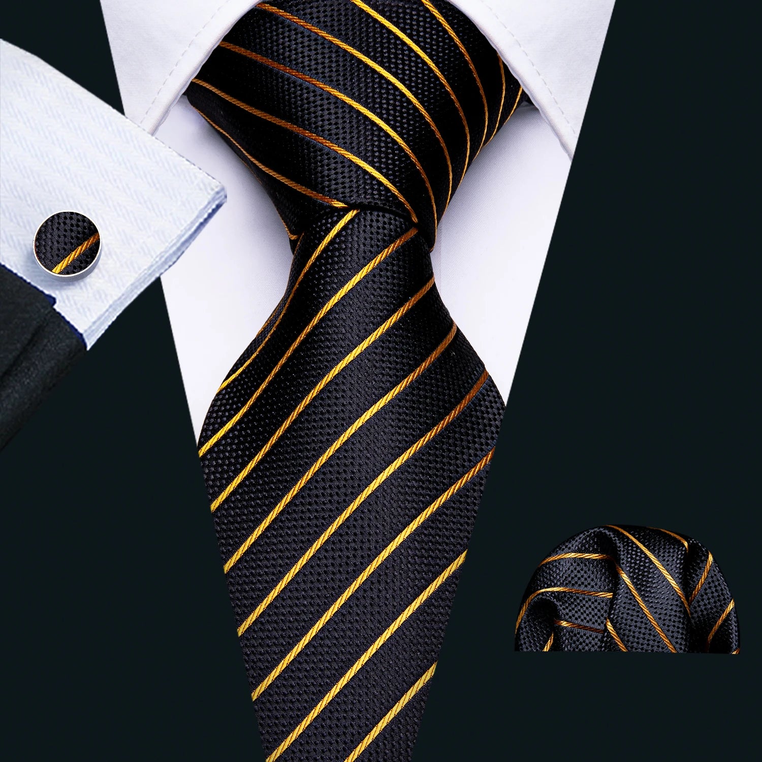 Male Luxury Neck Tie For Men Business Red Striped Tie Hanky Cufflinks Set Neckwear Wedding Party Casual