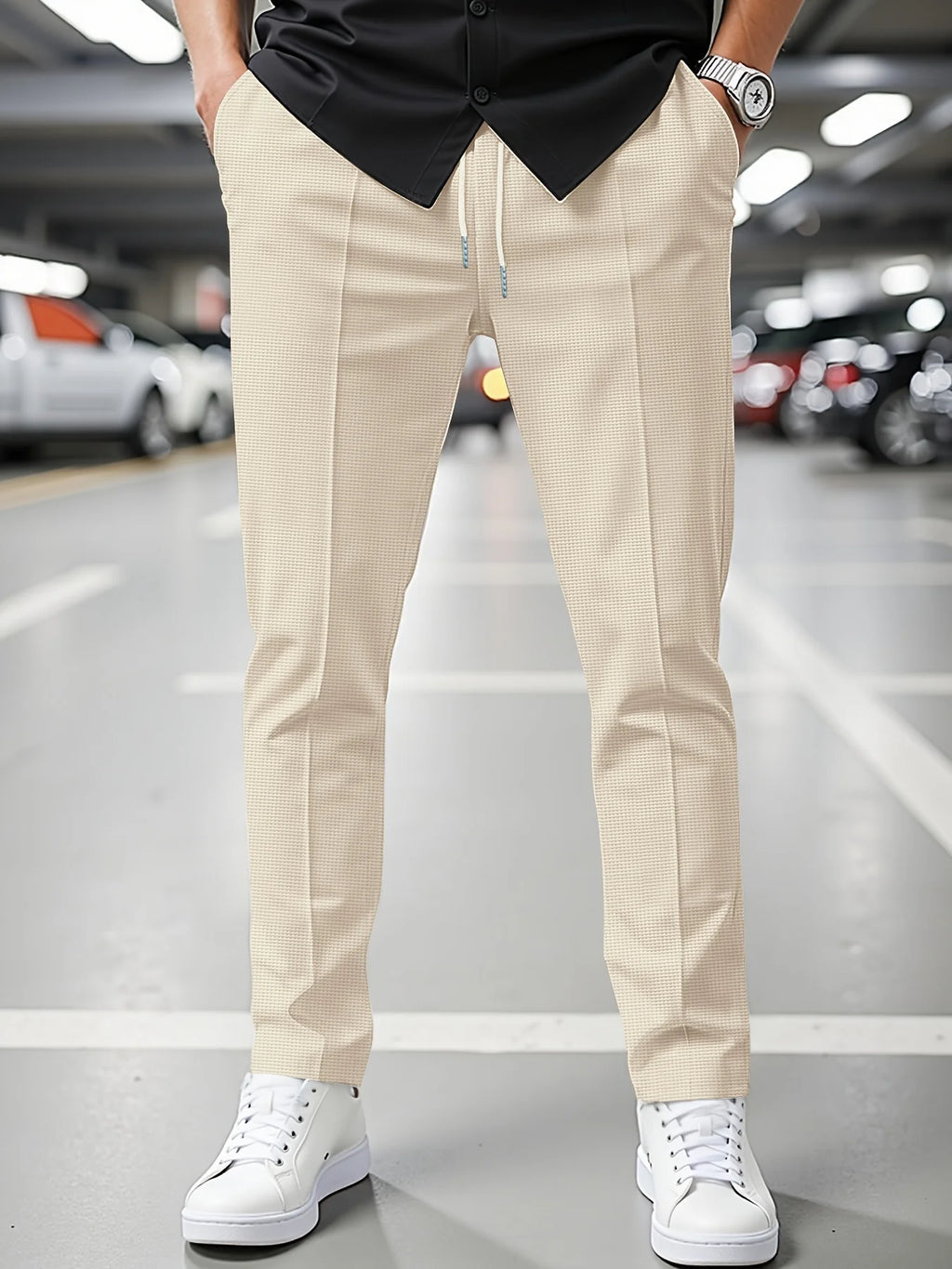 Men'S Summer Casual Loose Fit Pants Breathable Elastic Waist with Drawstring Mid-Rise Stylish and Trendy Everyday Comfort Pants