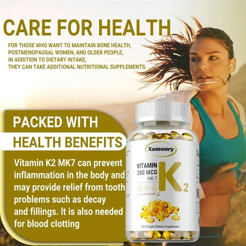 Vitamin K2 MK-7 Supplement - Supports Heart, Bone, Joint and Dental Health, Boosts Immunity, Easy To Absorb, Improves Energy