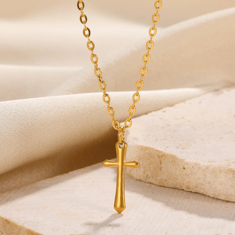Cross Necklace For Women Classic Cross Collar Gold Color Egyptian Nile Ankh Choker Stainless Steel Chain Aesthetic Jewelry Gift