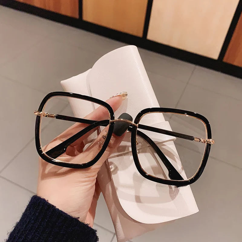 Fashion Blue Light Blocking Myopia Glasses 0 TO -6 Unisex Clear Lens Computer Goggles Ovesized Square Women's Spectacle Frames