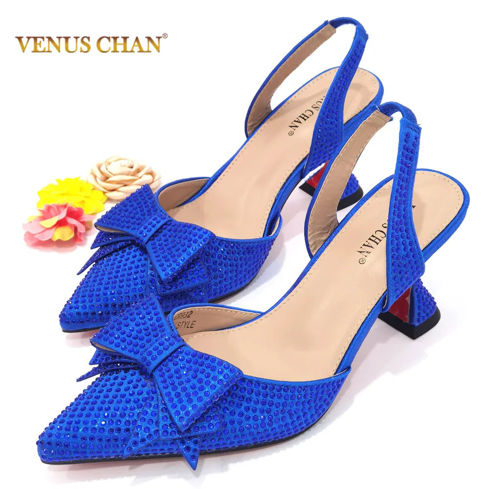 2022 Fashion Womens Dress Shoes Open Toe Ladies Sandals with Heels Latest African Women Wedding Shoes Decorated with Rhinestone