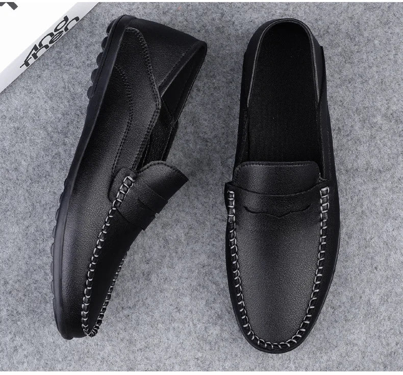 Summer new men's casual leather shoes spot 2024 cross-border large size trend fashion soft bean shoes low-top men's shoes