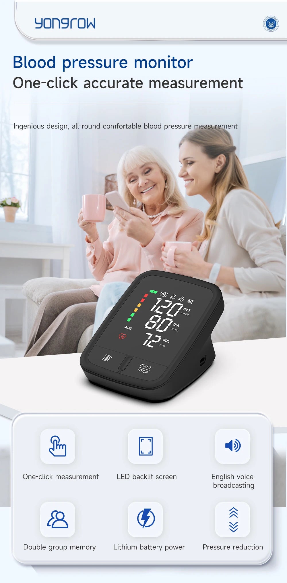 Yongrow Portable Digital Upper Arm Blood Pressure Monitor Measurement Tool Tonometer Sphygmomanometer baumanometro digitlal