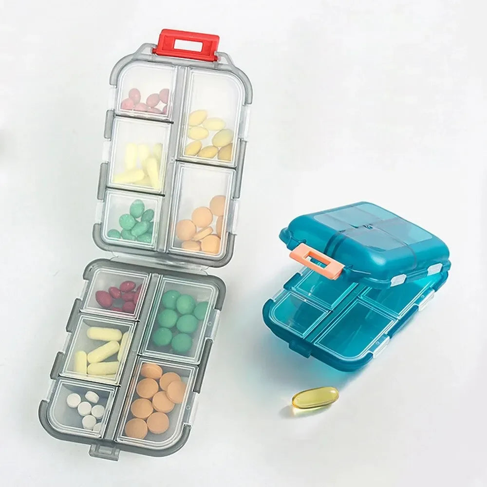 Convenient Travel Pill Organizer Dispenser Portable Pocket Pharmacy Medicine Box Small Case 10 Grids Storage Vitamin Fish Oil
