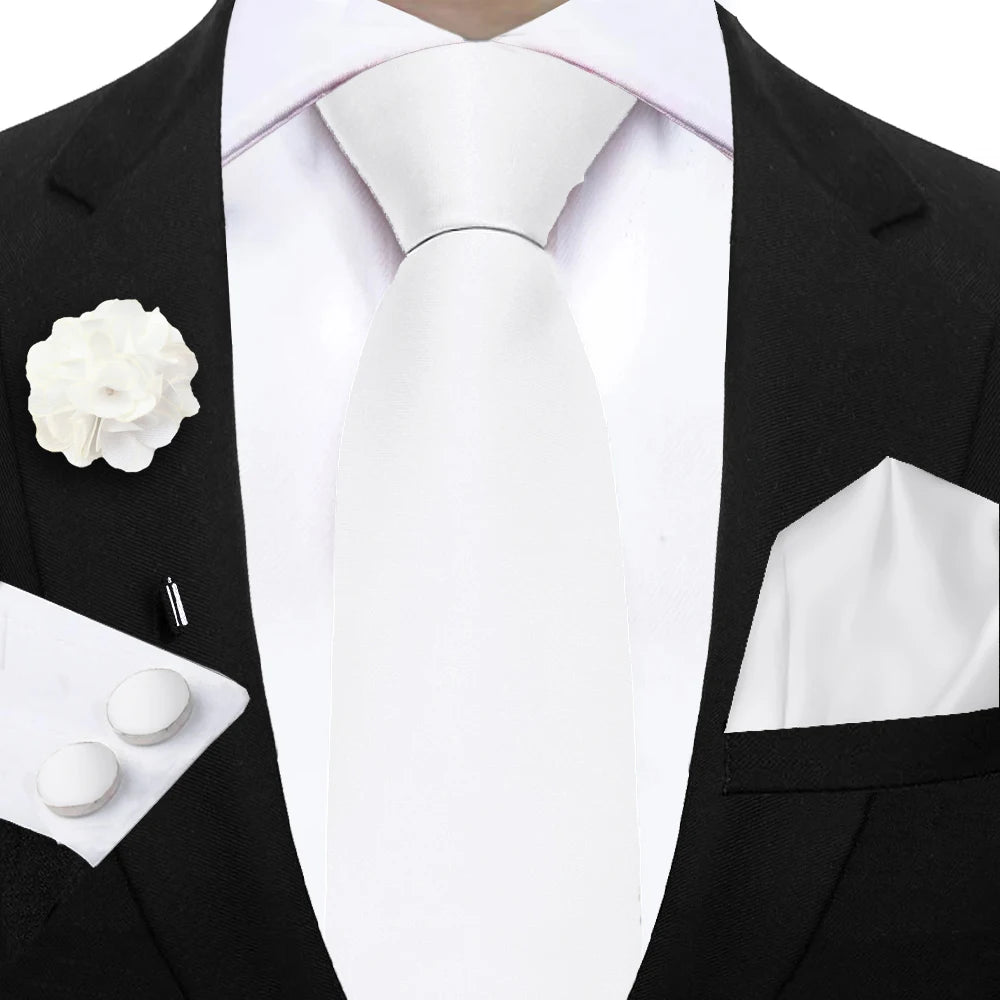 Mens Ties Solid NeckTie Pocket Square Brooch Set Men's Wedding Pink Blue Purple Tie Suit Accessories Fit Group Holiday Party