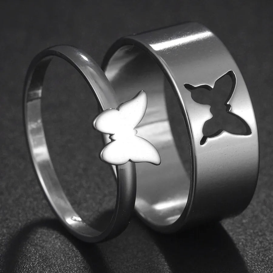 Couple Rings - Women Exquisite Rhinestones Zirconia Rings Set Simple Stainless Steel Men Ring Fashion Jewelry For Lover Gifts