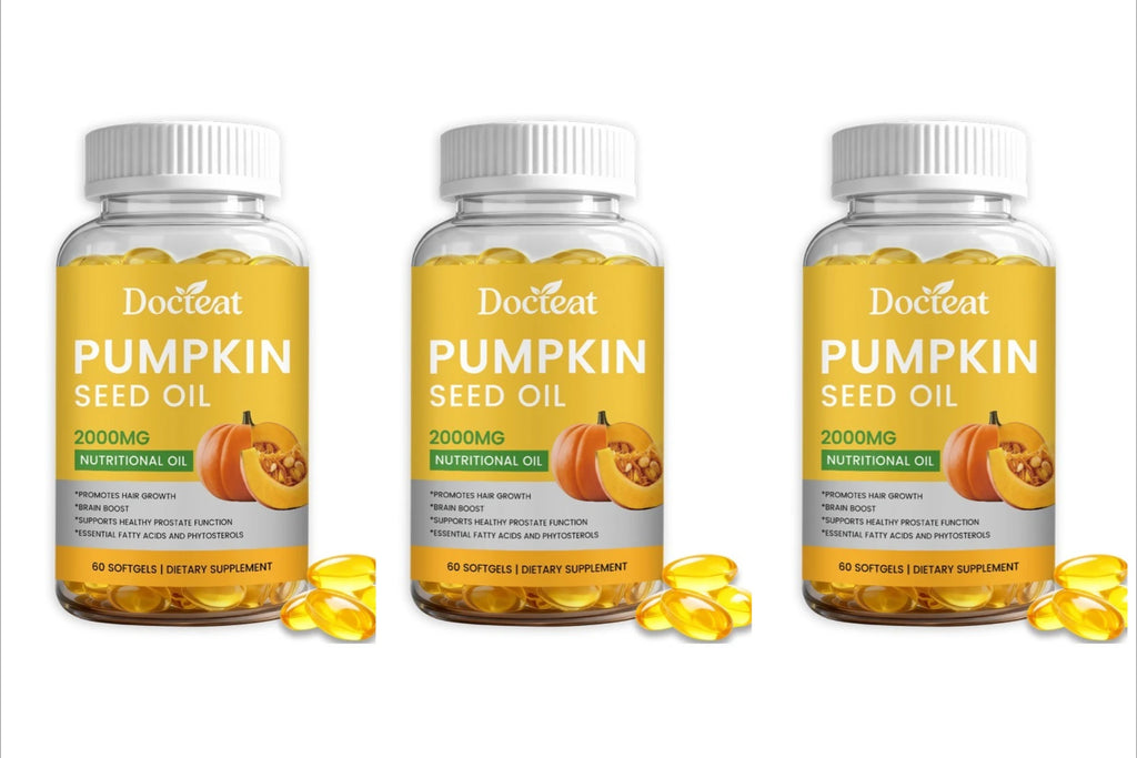 Docteat Pumpkin Seed Oil Softgels 2000mg Natural Source of Essential Fatty Acids Plant-Based Daily Nutrition Support 60 Count