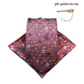 Mens Gift Tie Set Exquisite Red Jacquard Wine Burgundy Paisley Wedding Tie For Men Fashion Design Quality Hanky Dropshipping