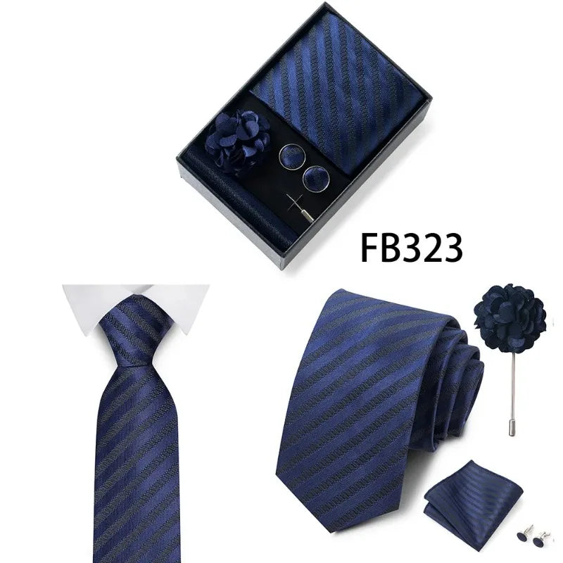 Luxury and Fashionable Men's Tie Gift Box Includes Tie, Handkerchief, Cufflinks, Tie Clip, Brooch