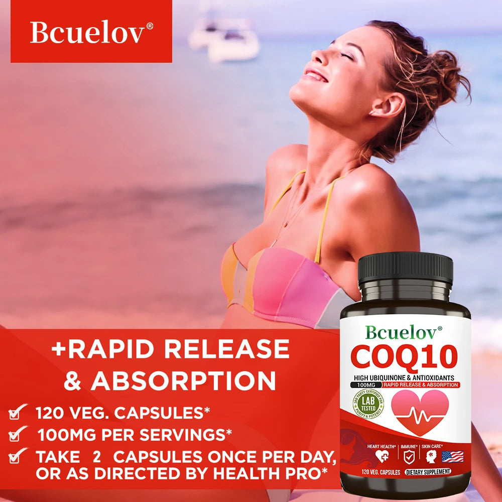 CoQ10 Coenzyme Q10 100mg Supplement - Rapid Release Fast Absorption- Immune Heart Energy Antioxidant (120caps)
