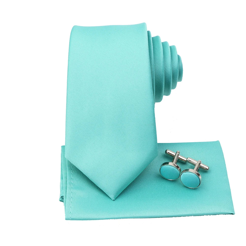 Men's Colorful Polyester Necktie Bowtie Cufflink Brooch Set Sage Green Pink Ties Business Wedding Party Shirt Accessories Gift