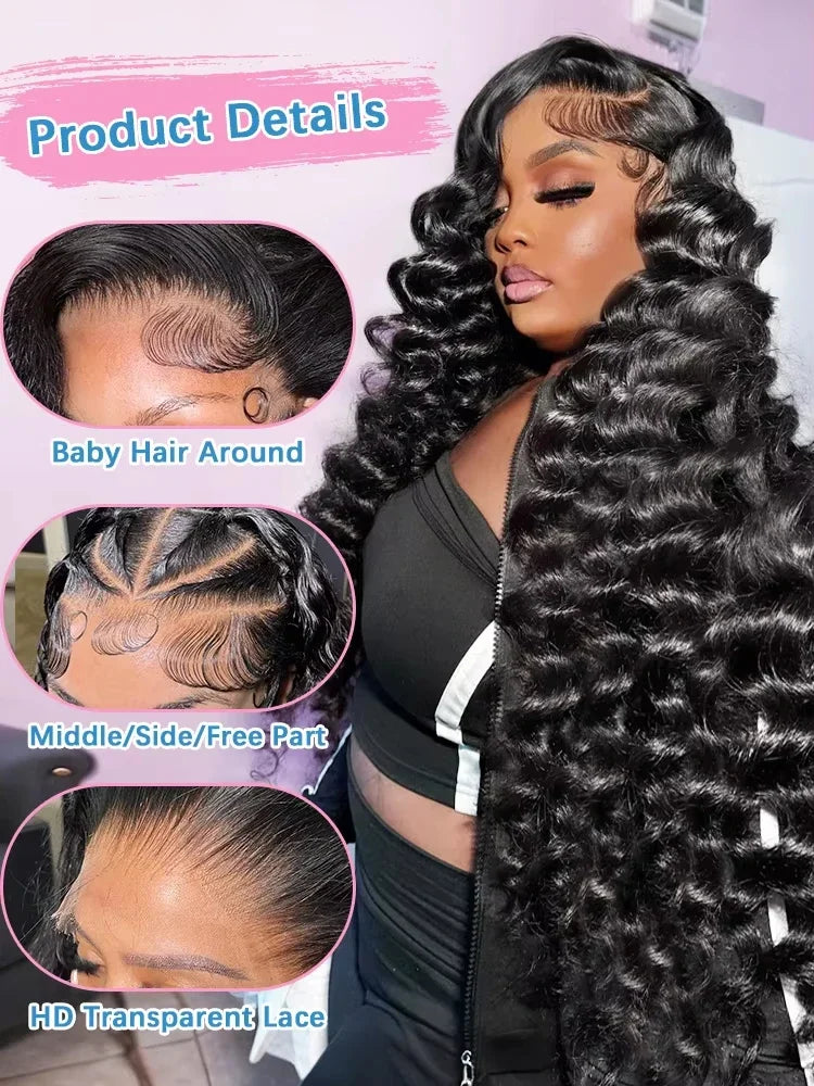 40 42 Inch HD Loose Deep Wave 13x6 Lace Front Human Hair Wigs Brazilian Curly Water Wavy 13x4 Lace Frontal Wigs For Women 250%
