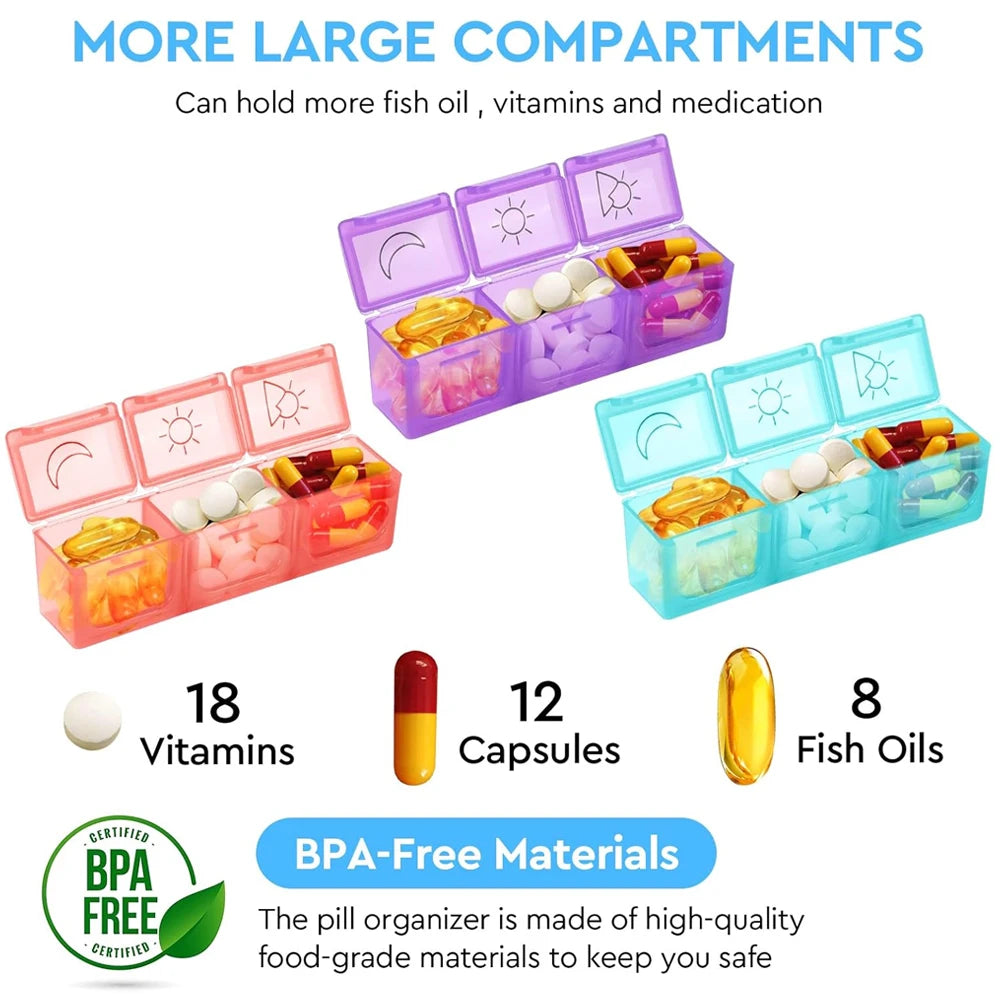 Pills Box Organizer with Travel Case, Monthly Medicine Organizer with 32 Daily Compartments for Vitamin, Fish Oil & Supplements