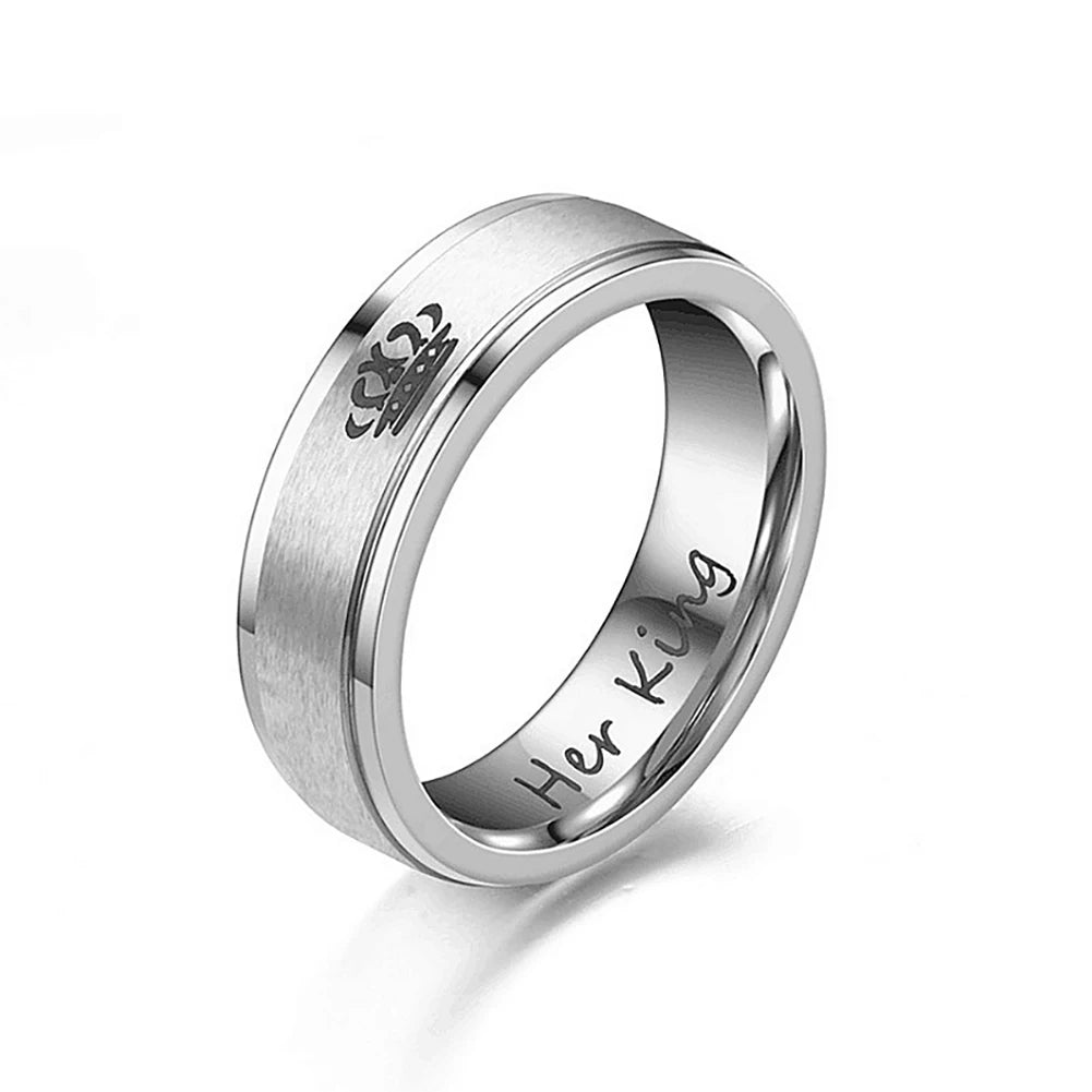 6mm Fashion Stainless Steel Ring His Queen Her King Couple Black Crown Couple Jewelry Anniversary Valentine's Day Gifts