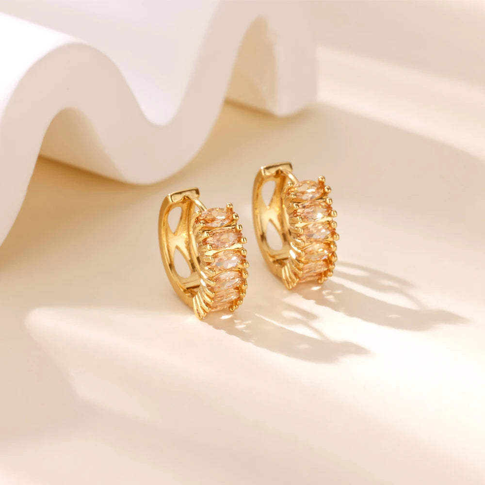 Cubic Zirconia Hoop Earrings For Women Luxury Crystal Zircon Gold Color Stainless Steel Earring Jewelry Wedding Party Gift