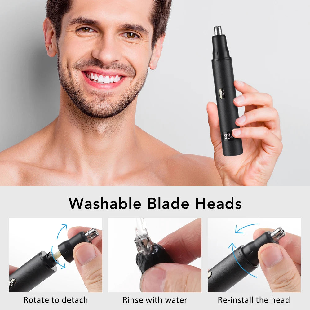 3 in 1 Electric Nose Ear Hair Trimmer for Men LED Display Eyebrow Beard Hair Clipper Shaver USB Rechargeable Easy Cleansing