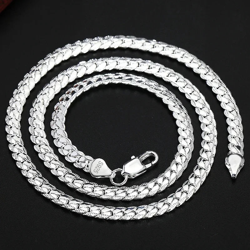 925 Sterling Silver 18K Gold Full Sideways Figaro Chain Necklace For Woman Man Fashion Wedding Engagement Jewelry Gifts