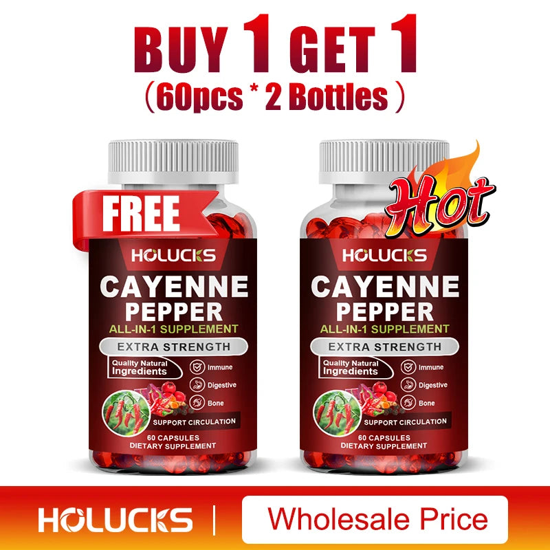 Cayenne Pepper Capsules, with Vitamin D3 K2, Blood Circulation, Promote Digestion, Boost Metabolism, Support Joint, Bone Health
