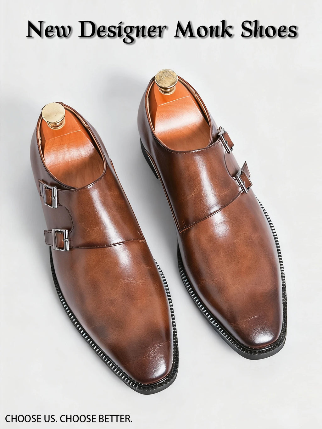 Classic Retro Dress Men's Monk Leather Shoes With Pointed Toe Buckle Business Office Wedding Comfortable Men's Oxfords Shoes