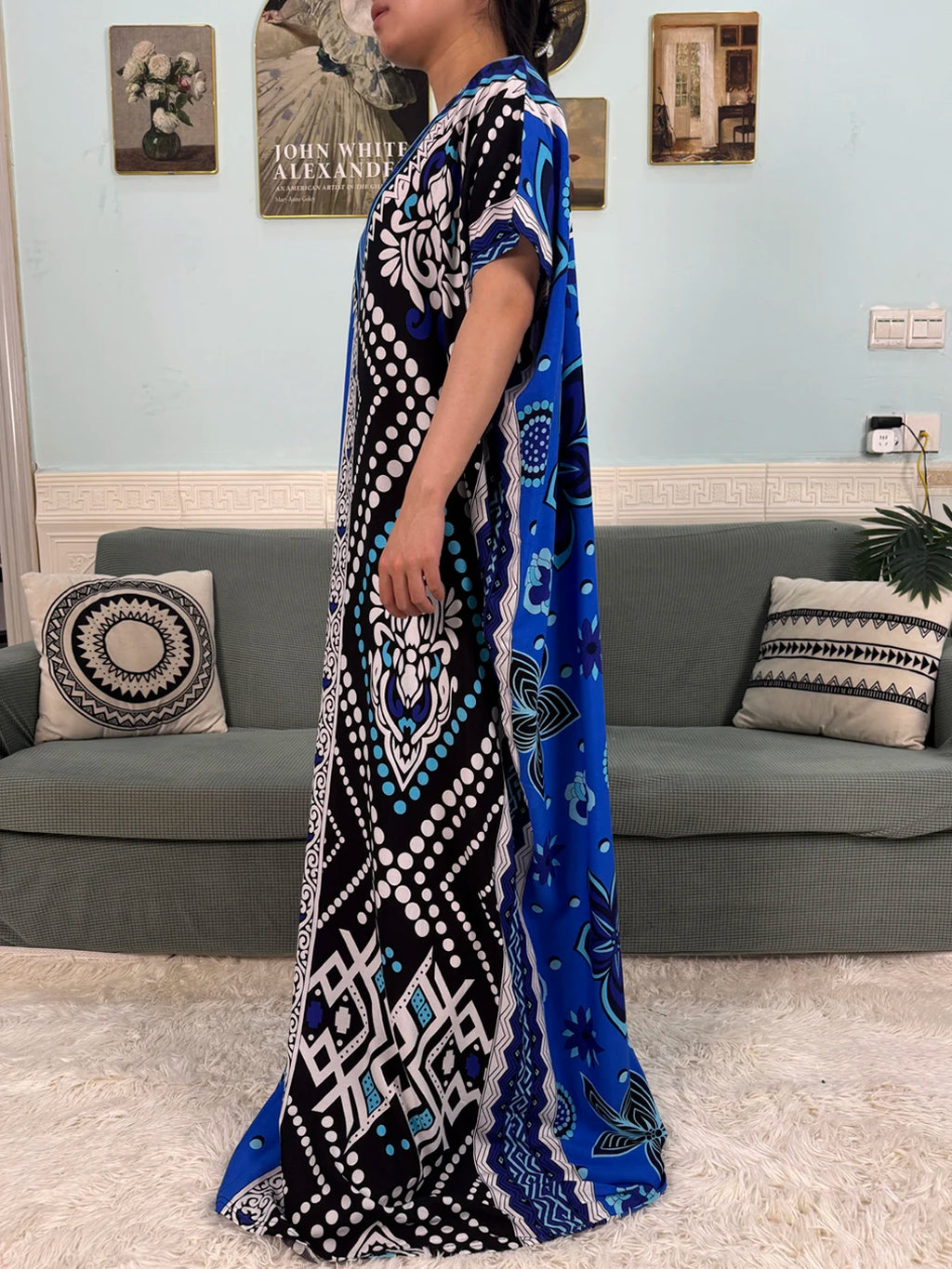 Muslim Abayas For Women 2025 Cotton Floral Printed Loose Caftan Marocain Femme Robe Eid Islam African Dresses With Pocket Scarf