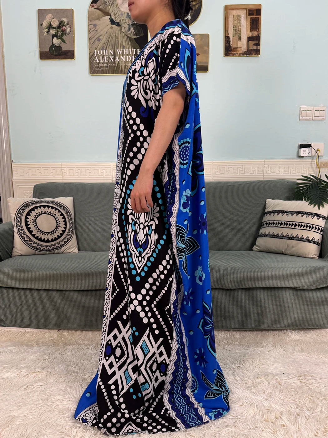 Muslim Abayas For Women 2025 Cotton Floral Printed Loose Caftan Marocain Femme Robe Eid Islam African Dresses With Pocket Scarf