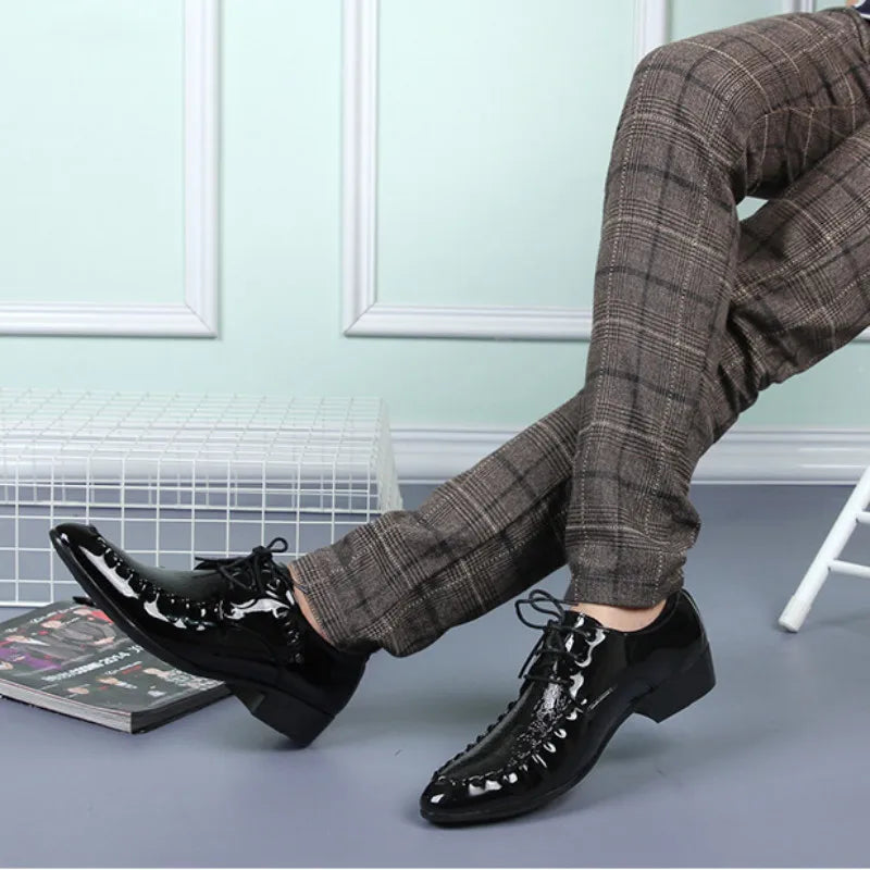 Men's  Dress Leather Shoes Lace-Up Wedding Party Shoes Mens Business Office Oxfords Flats Plus Size Men Fashion