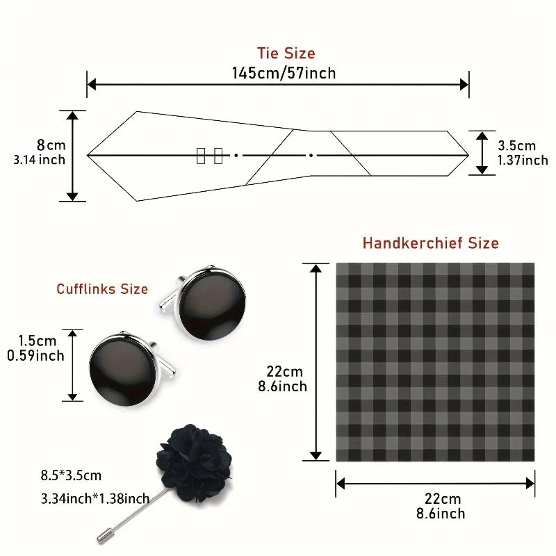 Luxury and Fashionable Men's Tie Gift Box Includes Tie, Handkerchief, Cufflinks, Tie Clip, Brooch