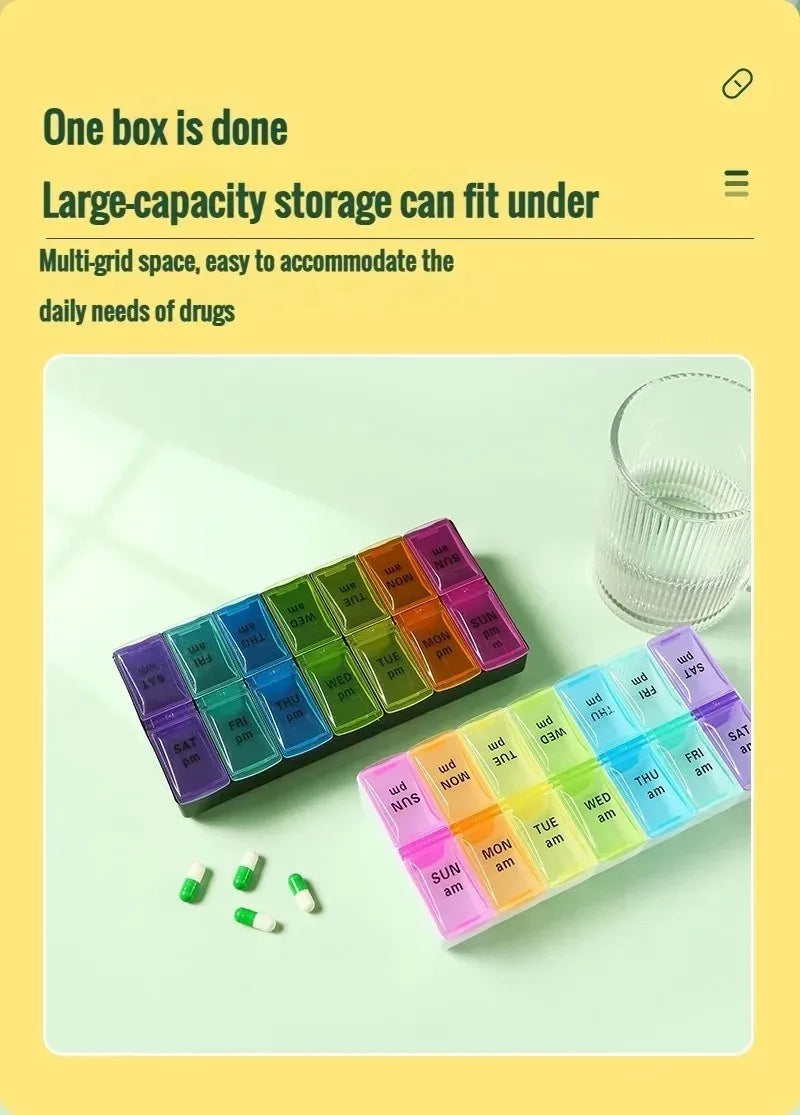 7 Day Pill Organizer 14 Compartments 3 Times Daily Portable Travel Medicine Box for Vitamins Fish Oil Supplements