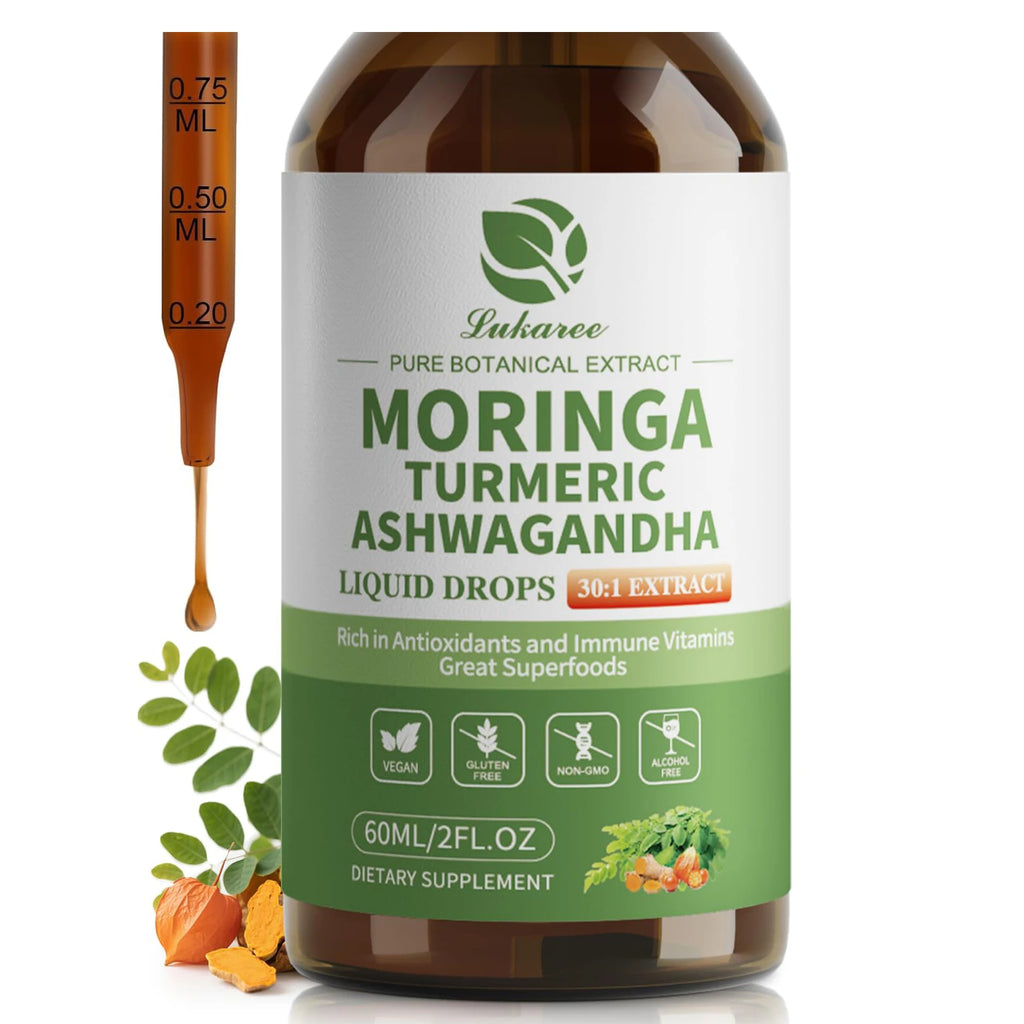 12-in-1 Organic Moringa Drops with Ashwagandha Turmeric Quercetin for Energy Immune Joint Digestive Metabolism, Vegan Non-GMO