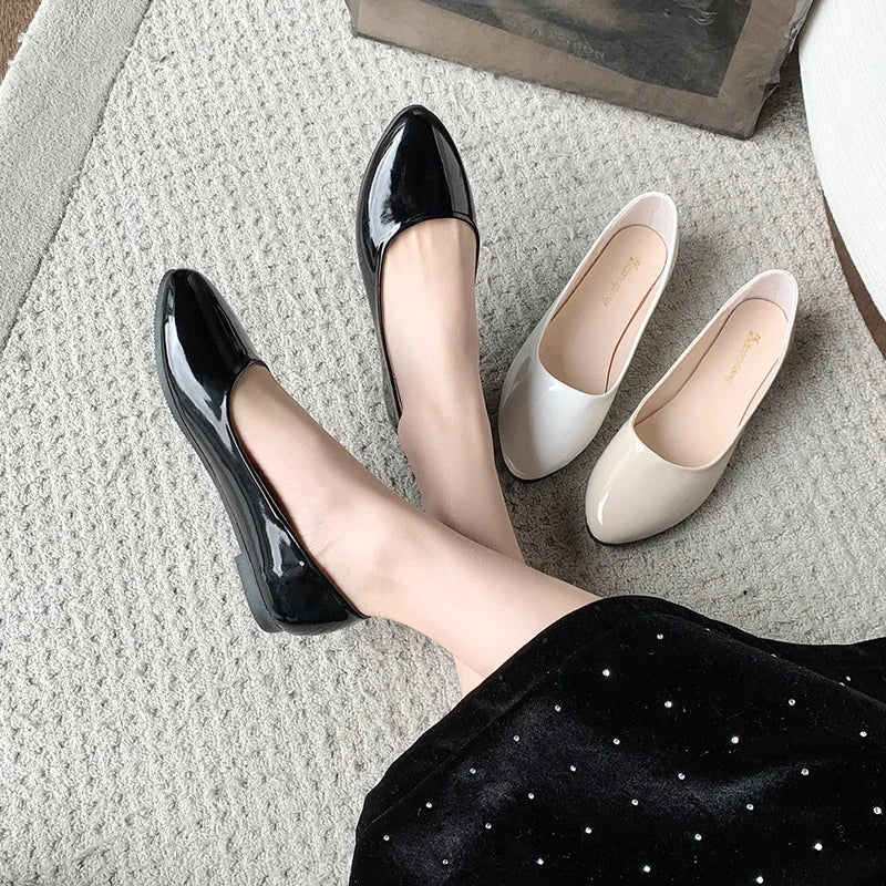 Women's Formal Uniform Shoes Spring Autumn Black Versatile Flat Shoes Women Causal Loafers Non-slip Ladies Ballet Leather Shoes