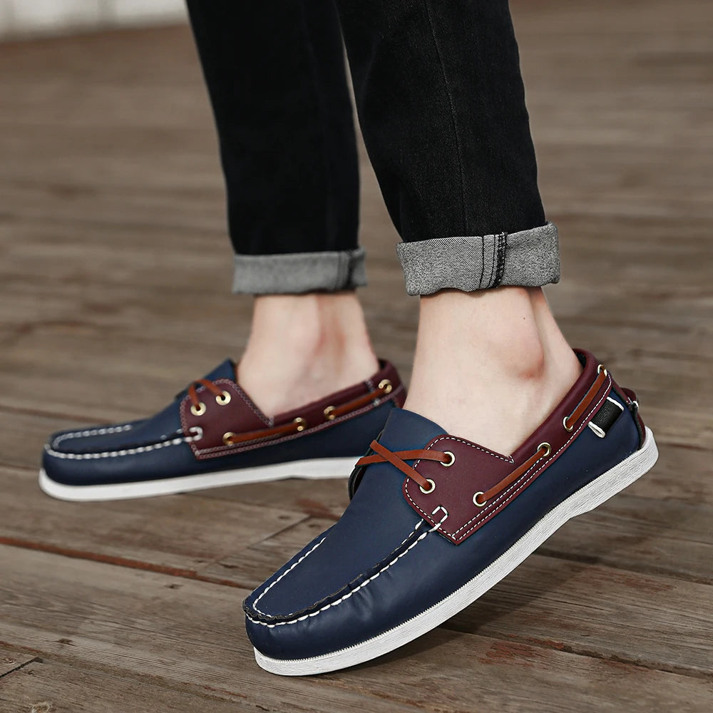 Men's Trendy Apron Toe Loafer Shoes, Slip On Comfy Non Slip For Outdoor Walking Traveling, Spring And Summer
