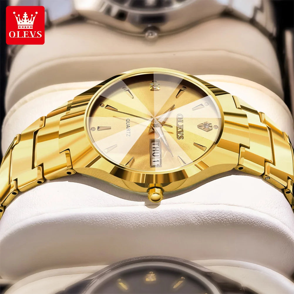 OLEVS Fashion Mens Watches Top Brand Luxury Tungsten Steel Gold Quartz Watch for Man Waterproof Luminous Date Week Wristwatch