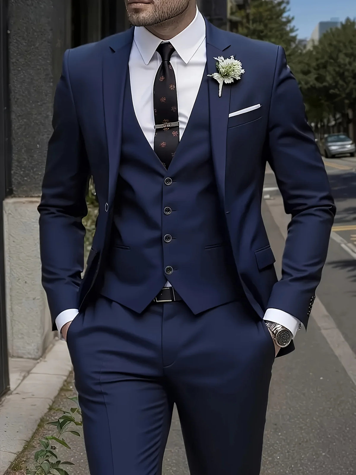 Men's 3-piece suit, green fruit collar, large suit, suit pants, formal tie, wedding dress, vest, work uniform, holiday gift.