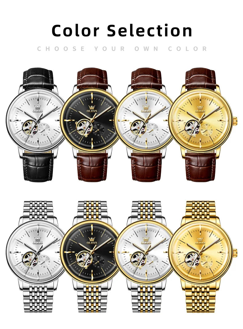 OLEVS 6708 Mechanical Watch for Men Fashion Arched Glass Automatic Men's Watches Hollow Simple Luxury Brand Original Man Watch