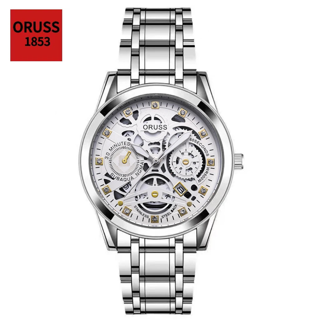 High-end personalized watches; fashionable stainless steel straps; durable and waterproof; hollow gear style; cool and trendy.