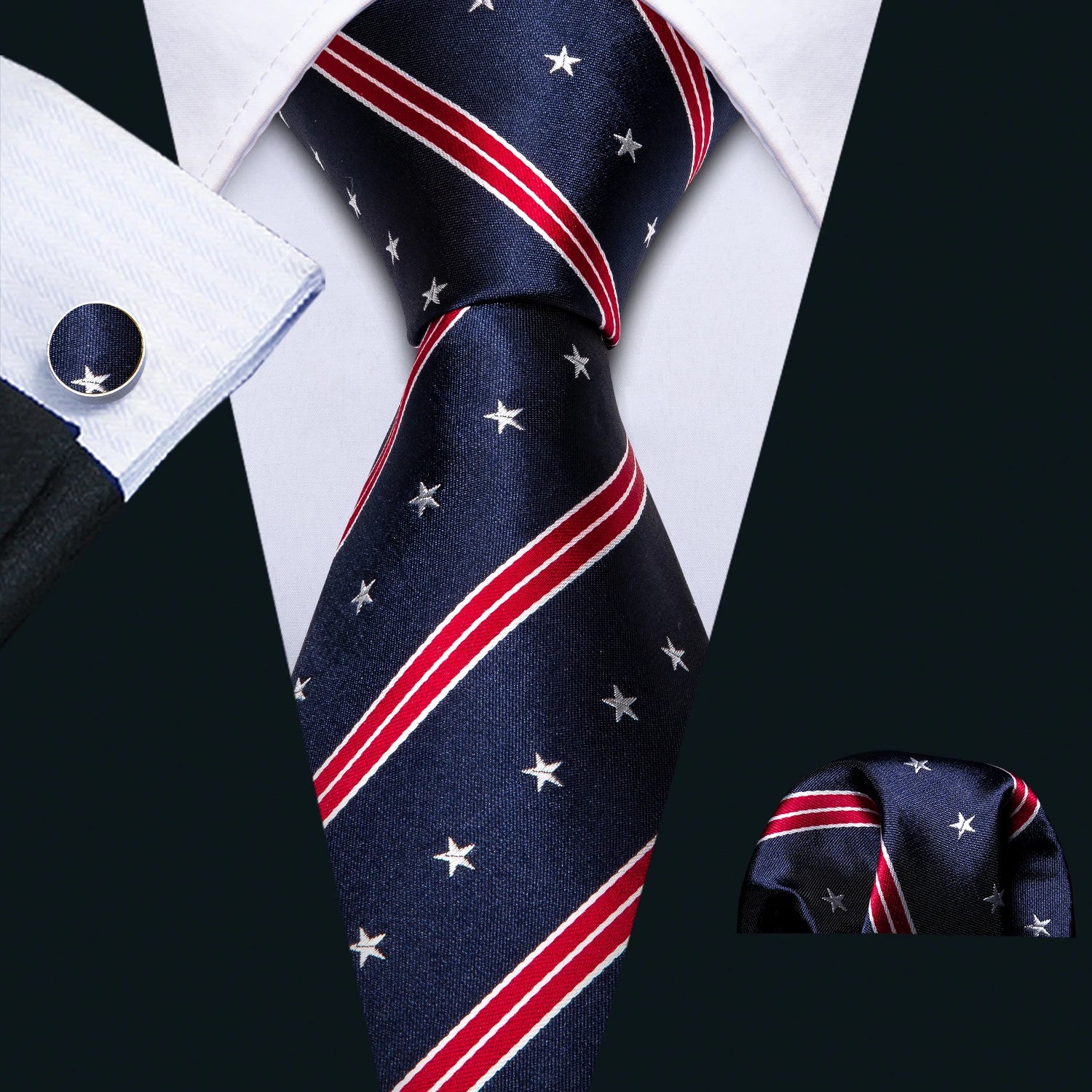 Fashion Khaki Striped Men Silk Necktie Fahsion Tie Handkerchief Cufflinks Sets Male Wedding Business Gift Barry.Wang Stylish